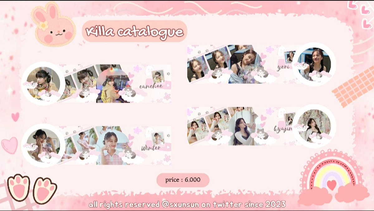 <a href="/chasaetlantic/">Khael</a> Ada ningning, haerin

Halooo, aku ada layout ready nih. Ada layout moodboard, aesthetic, cute juga ada!!. Harga mulai 2,5k - 10k aja(dapet ava png). Payment via all e wallet.

Yukk buruan jajan🐰🌷