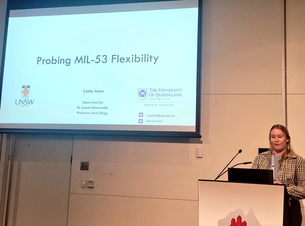 LMacreadie's tweet photo. Superb presentation by @caitesetter at #IC23 today exploring framework (non)flexibility! 👏 @UQ_SCMB @UNSWChemSociety https://t.co/87igZWQgeS