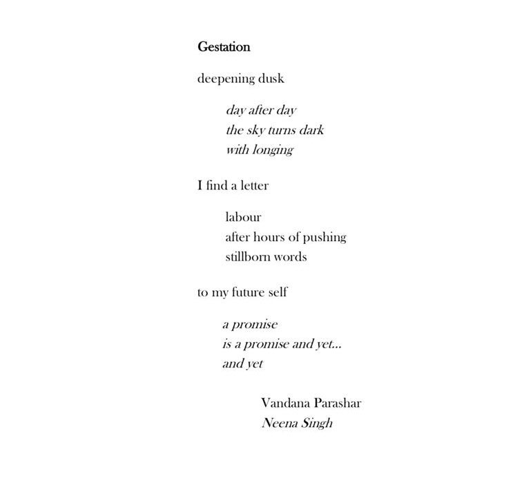 NeenaSingh7's tweet photo. The Poetry Pea journal, issue 1:23 features our #splitsequence—Gestation, penned by the super talented Vandana Parashar and me. Grateful to Patricia McGuire, Editor @ThePoetryPea & her team for the acceptance. @pealogic. https://t.co/Y2pDivT1JE