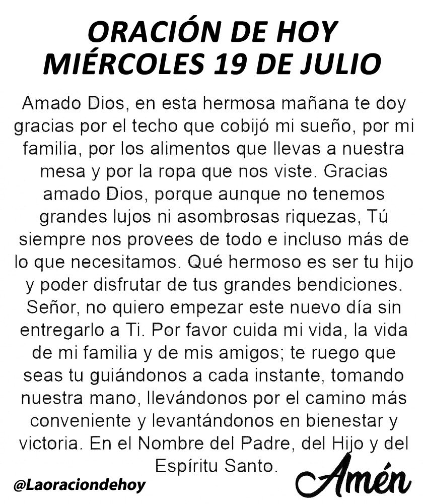 laoraciondehoy's tweet photo. Oración diaria para hoy miércoles 19 de julio de 2023. https://t.co/IfHv5kyxVs