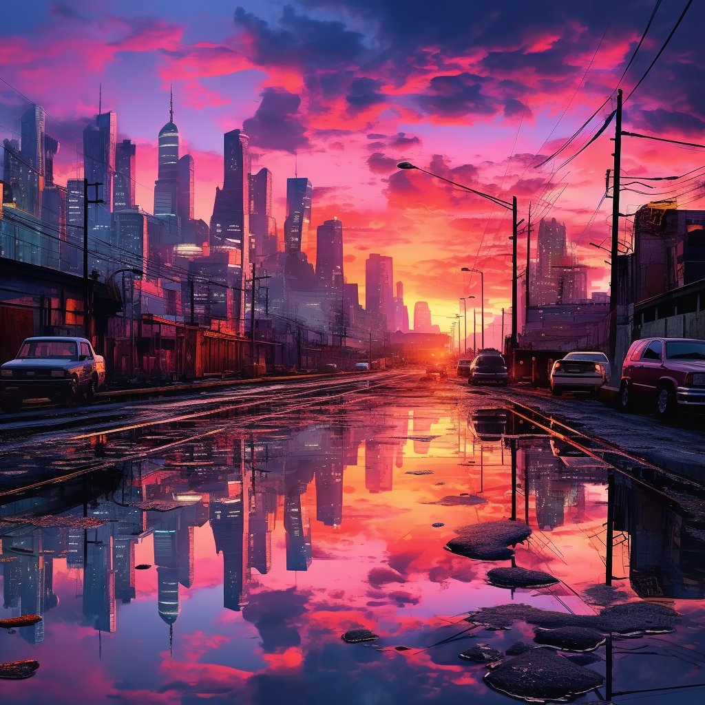 patricialeveq's tweet image. ✨The Artist&apos;s Daily Haiku✨#aiart 

Bathed in gentle light, 
Slick city street, artist&apos;s muse, 
Eye captures the scene.