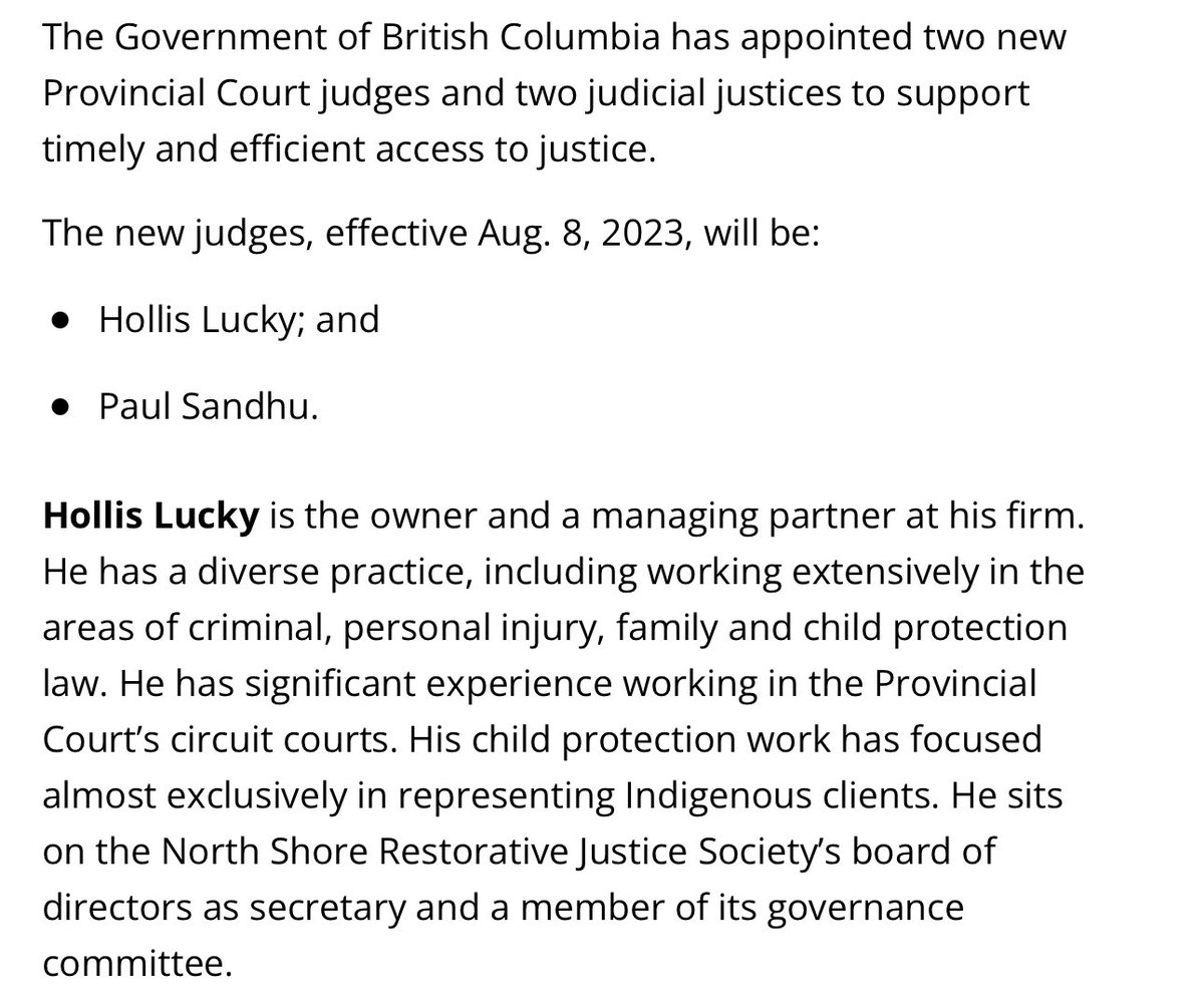 The greatest law school class in the history of the common law (UVic, 2007) has its first judge. Lucky PCJ will be a credit to the bench as he was a credit to the bar. 👏👏👏 cc @JSLLawFirm
