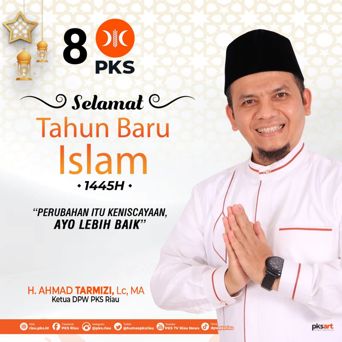 Berganti Masa, Tetap Bersama
Berganti Waktu, Sehat Selalu
Berganti Bulan, Jaga Kekompakan
Berganti Tahun, Tetap Melayani dan Santun

Kullu 'Aam Wa Antum Bikhayr
Baarokallaahu Fiikum

#pkspembelarakyat #pks #pksriau