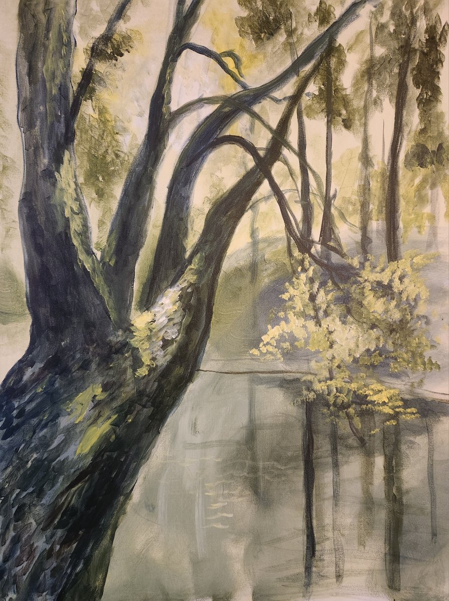 New painting underway, as of July 18th, 2023 #wip facebook.com/michaeltrappar…  #miketrappart #trees