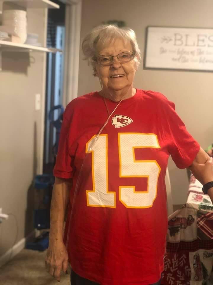 Rest Easy Grandma Mar 8, 1943 - July 18, 2023. This was Christmas 2019 she got her first Patrick Mahomes shirt that she got to wear watching the @Chiefs win their first Super Bowl in 50 years. 80 years and almost 40 of that spent in nursing taking care of others in the metro! https://t.co/M8OnPycVmh