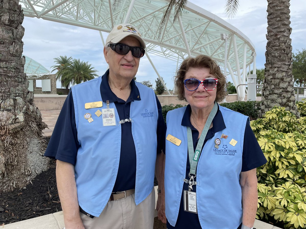 Meet Ed and Nancy Gates, Patriot Plaza tour guides. Asked why they volunteer as guides, Nancy said To honor our son Russell who rests at the Dallas National Cemetery.
Nancy and Ed are Gold Star parents. God bless them.