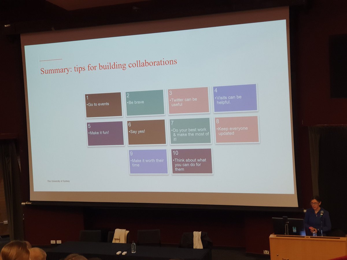Day 1 of FMH HDR 2023 conference kicks off with excellent tips for building collaborations. Thanks Jessica Orchard! <a href="/jessicajorchard/">A/Prof Jessica Orchard</a> <a href="/msk_health/">Institute for Musculoskeletal Health</a> <a href="/CathieSherr/">Prof Cathie Sherrington</a> <a href="/LouisePearce_/">Louise Pearce</a> @venisakwok <a href="/KerryWest01/">Kerry West</a> <a href="/AmandaB12993157/">Amanda Bates</a>