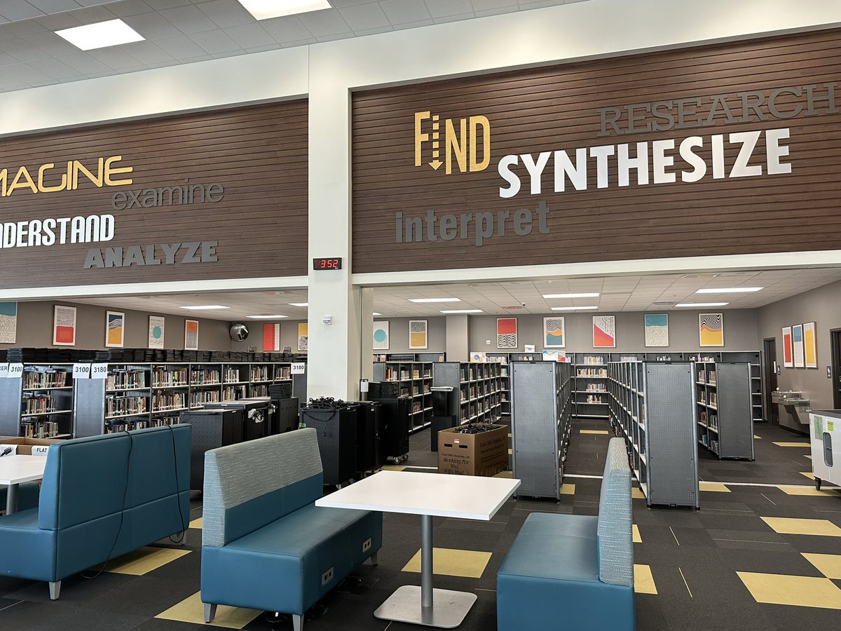 SeguinHSLibrary's tweet photo. A very big thank you to Charlie and Jorge from @SeguinISD Maintenance for hanging the new artwork in the library! It’s is PERFECTION! Looking forward to having @SeguinHSTx students filling the space! https://t.co/36RsqrRVmm