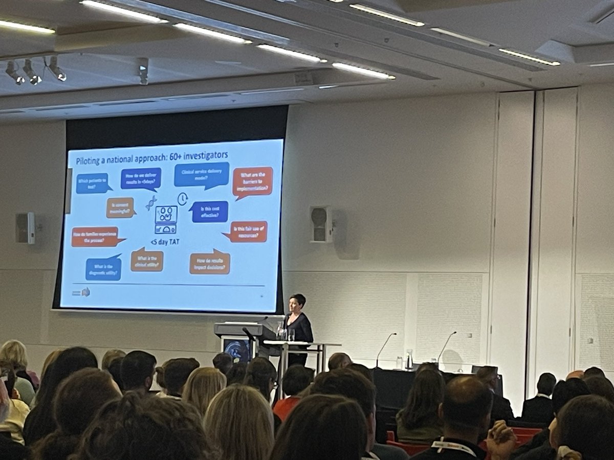 A packed room for @ZornitzaS for the @HGSAAustralasia Sutherland lecture. Spectacular advances in #genomic diagnostics particularly in acute care implementation including some awesome effort in #education also. @GenomeSeb @drstephbest @sophbouff #ICG2023