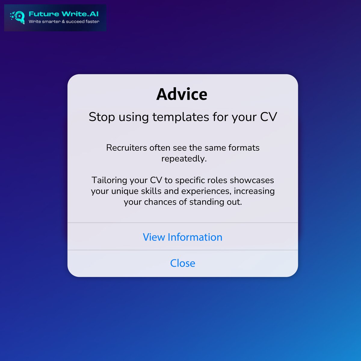 Customized resumes showcase your passion, dedication, and strengths, leaving a lasting impression on employers and positioning you as the ideal candidate for the job. 
#AIAdvice #CVTips #TechInsights #generativeai #aiwriting #AIExpertise #CVBestPractices #TechAdvice #AIandCV
