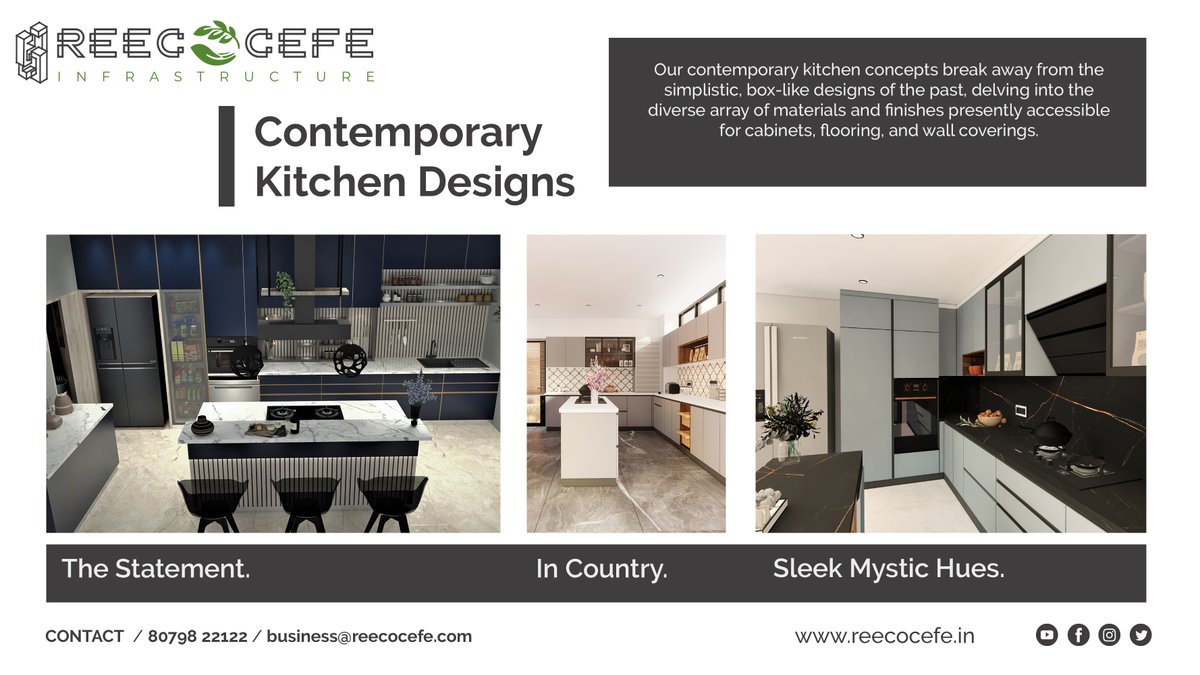Contemporary Kitchen Interiors themes by Reecocefe from INR. 1.5 lakhs onwards.

#Reecocefe #interiors #modularkitchenideas #kitchenideas #interiordecor