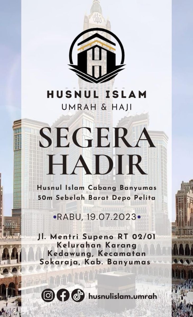 Dydeetoo's tweet photo. Bissmillaah...soft Lonching Biro Umrah &amp; Haji Husnul Islam cabang Banyumas..Pagi di rumah Malam di Madinah..
@_betterbanyumas @pwtupdate @purwokertoasik @infoPURWOKERTO https://t.co/rGsOwSKtGN