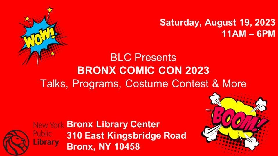 NinjaExComic's tweet photo. We'll be at a comic con on Saturday, August 19th at @BronxBlc. The event is free to attend and people of all ages are welcome. Hope to see you there! #comics #comiccon #bronx #nypl #library https://t.co/XCmxIChIl5