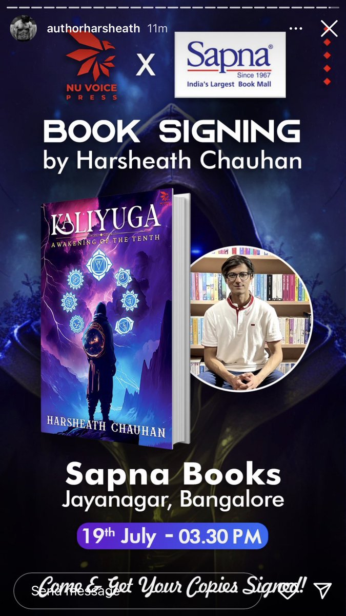 Hello fellow organisms, Harsheath <a href="/authorharsheath/">Harsheath Chauhan</a> is on his Bharat Ek Khoj Yatra promoting ‘Kaliyuga: Awakening of the Tenth’, his debut fiction book. He’s already been to Pune, Mumbai &amp; Chennai &amp; is now in Bengaluru / Bangalore. He will then go to Hyderabad (20-22) and Kolkata