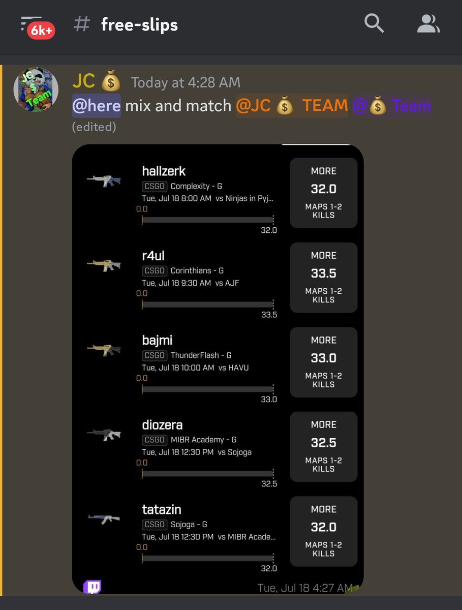 JCMONEYTEAM's tweet image. Love when the #FreeSlips bang for the discord. Love the support from everyone so always give back a little. Check us out 
#GamblingTwitter #sportsbettingtwitter 
LIKE/FOLLOW/RT