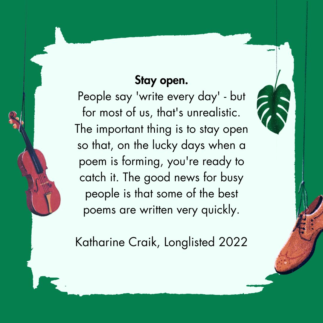 National Poetry Competition Longlisted poet, Katharine Craik gives this #WritingTip for the competition.

Deadline: 31st October. First prize: £5,000.

Find out more about the #NationalPoetryCompetition on our website at bit.ly/2023-NPC