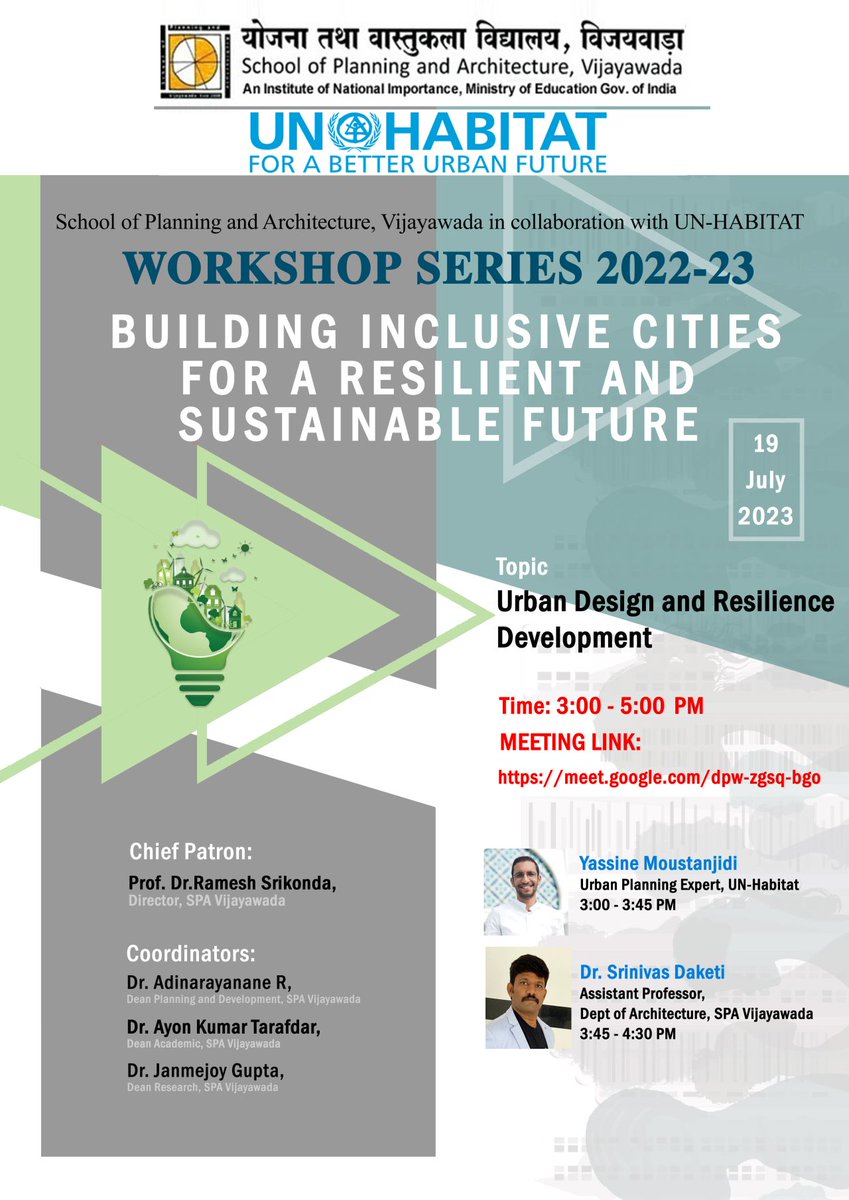 Happening today!
Workshop# 5 in our series of 'Building Inclusive Cities for a Resilient and Sustainable Future