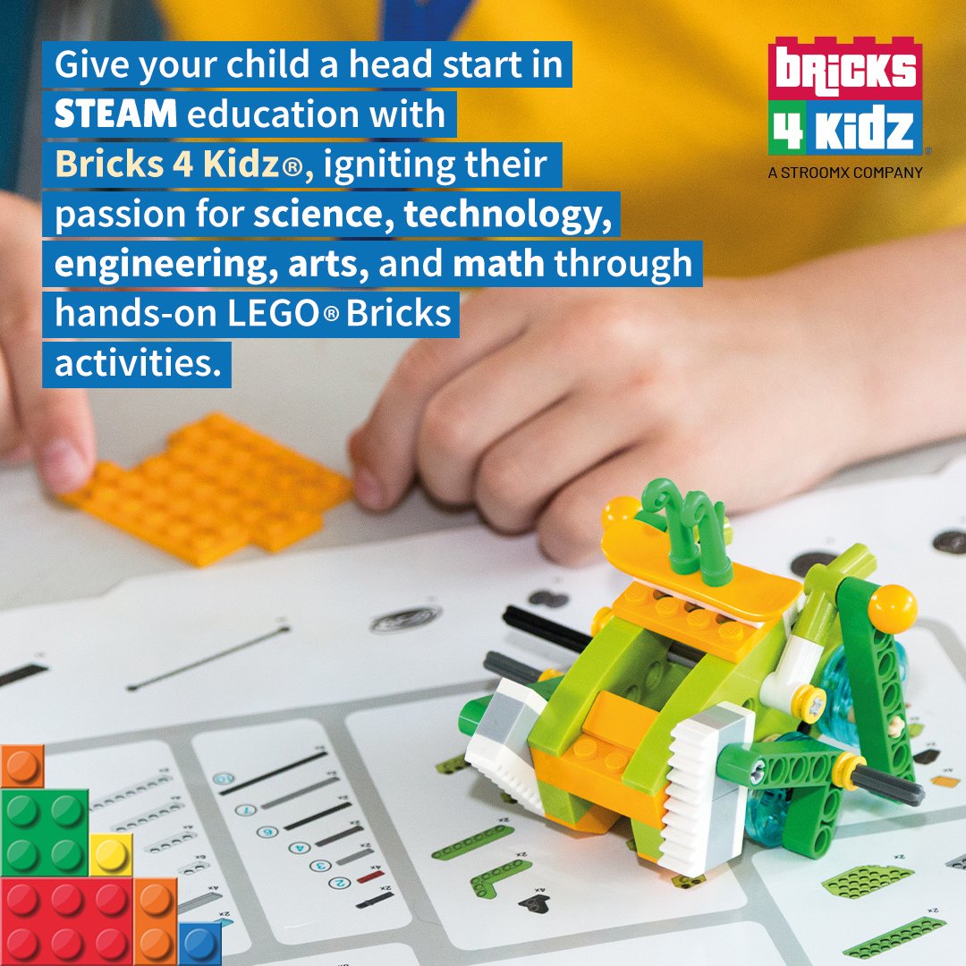 Fuel your child's passion for #STEAM education with #Bricks4Kidz! Our hands-on LEGO activities fuel their love for science, technology, engineering, arts, and math, giving them a head start in the exciting world of learning. 🌟 #Education #LEGO #STEM