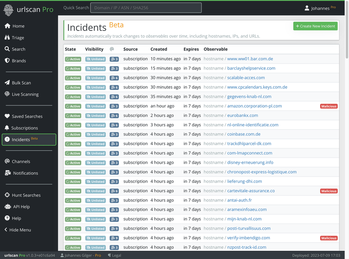 We just launched the Beta version of urlscan Observe, our automated monitoring and alerting system. With Observe you can monitor a hostname, domain, or URL, see changes to it over time and be notified about these changes via email or webhook. urlscan.io/blog/2023/07/1…