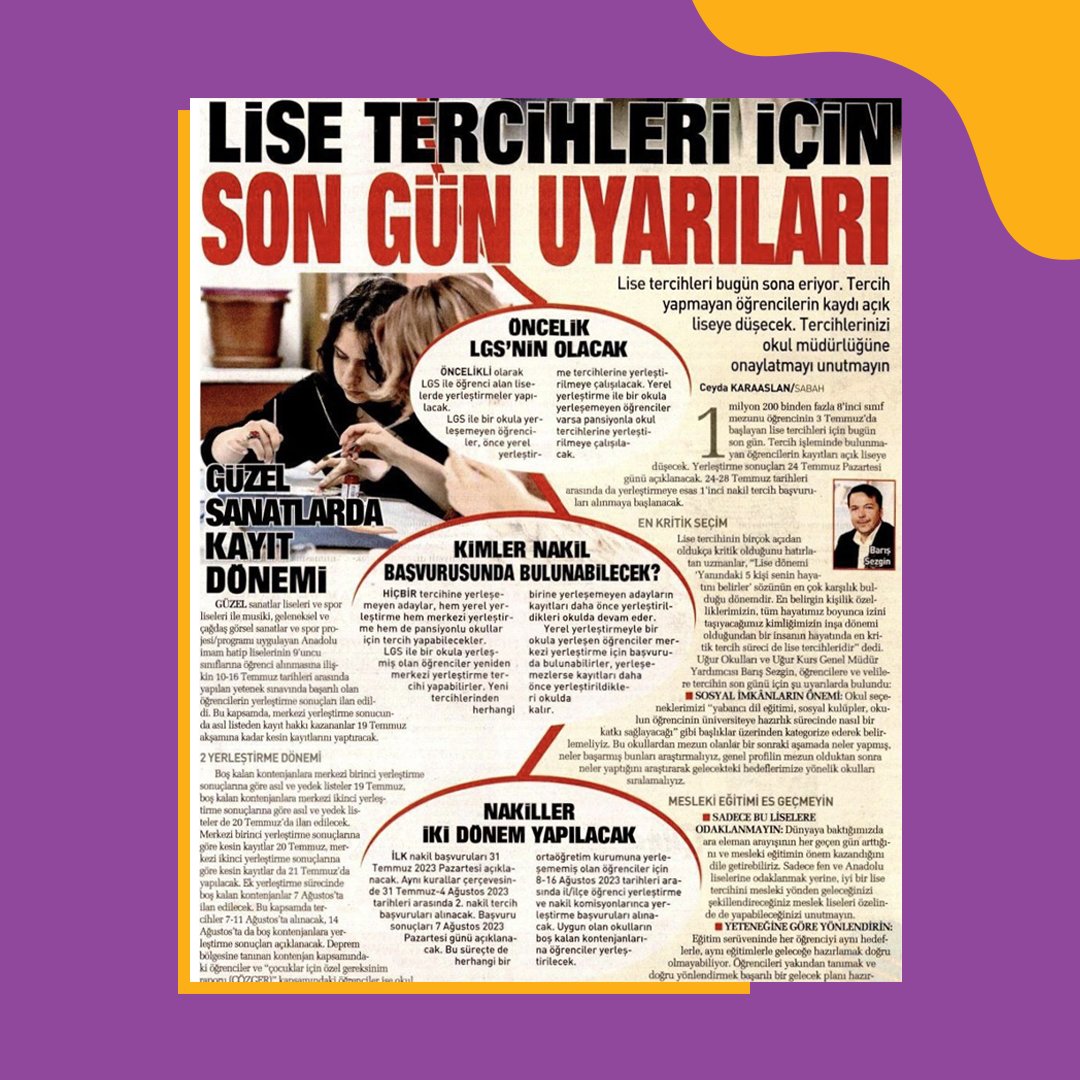 Genel Müdür Yardımcımız Barış Sezgin, lise tercihinin son gününde öğrencilere önemli bilgilendirmelerde bulundu.  <a href="/sabah/">Sabah</a> 

Devamını okumak için: sabah.com.tr/egitim/lise-te…