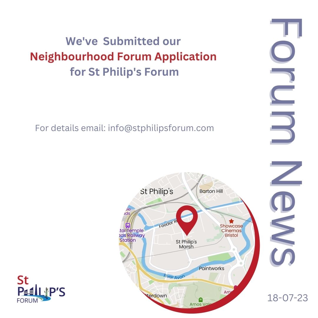 We have submitted our application for a Designated Neighbourhood Forum for St Philip's Marsh to Bristol City Council under the Localism Act 2011. @TempleQuarter @TRESAcic @stillawake @bbcradiobristol @bristol247 @CllrJama @YassinMohamud20