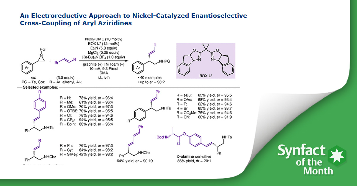 Chemistry at Thieme (@thiemechemistry) on Twitter photo ❇️ In this Synfact of the month Martin Oestreich (@Silicon_Martin) highlighted the ´An Electroreductive Approach to Nickel-Catalyzed Enantioselective Cross-Coupling of Aryl Aziridines` by Nevado C. and co-workers from <a href="/UZH_en/">University of Zurich</a>.😀
👉 fal.cn/3A0l3 ❇️ In this Synfact of the month Martin Oestreich (@Silicon_Martin) highlighted the ´An Electroreductive Approach to Nickel-Catalyzed Enantioselective Cross-Coupling of Aryl Aziridines` by Nevado C. and co-workers from <a href="/UZH_en/">University of Zurich</a>.😀
👉 fal.cn/3A0l3