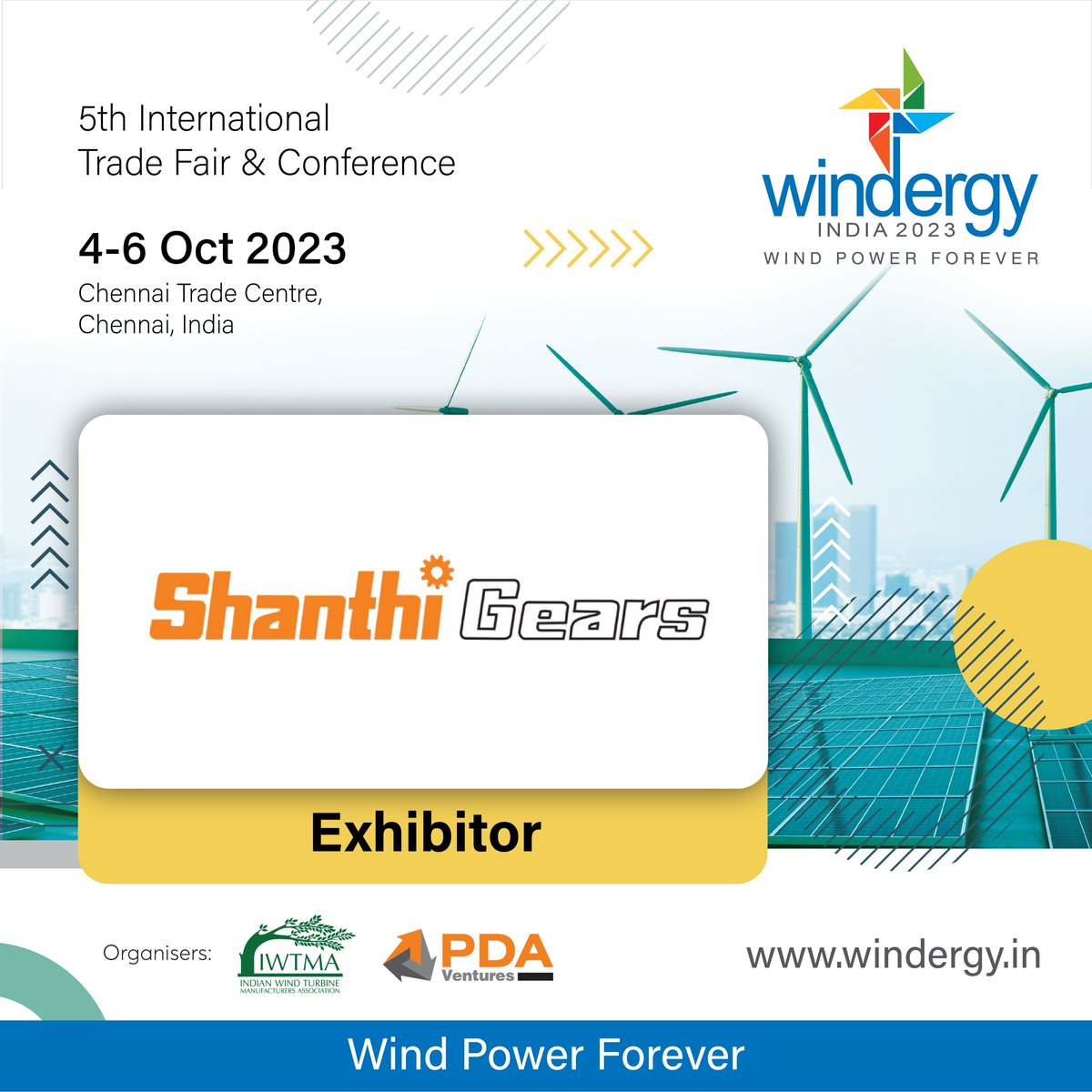 windergy_india's tweet photo. Windergy India 2023 welcomes Shanthi Gears Limited - Murugappa Group as an exhibitor!  

Shanthi Gears provides gearboxes and other power transmission components used in wind turbines.

#ShanthiGears #GearManufacturing #PrecisionEngineering #GearSolutions https://t.co/HP9Dv9AAVH