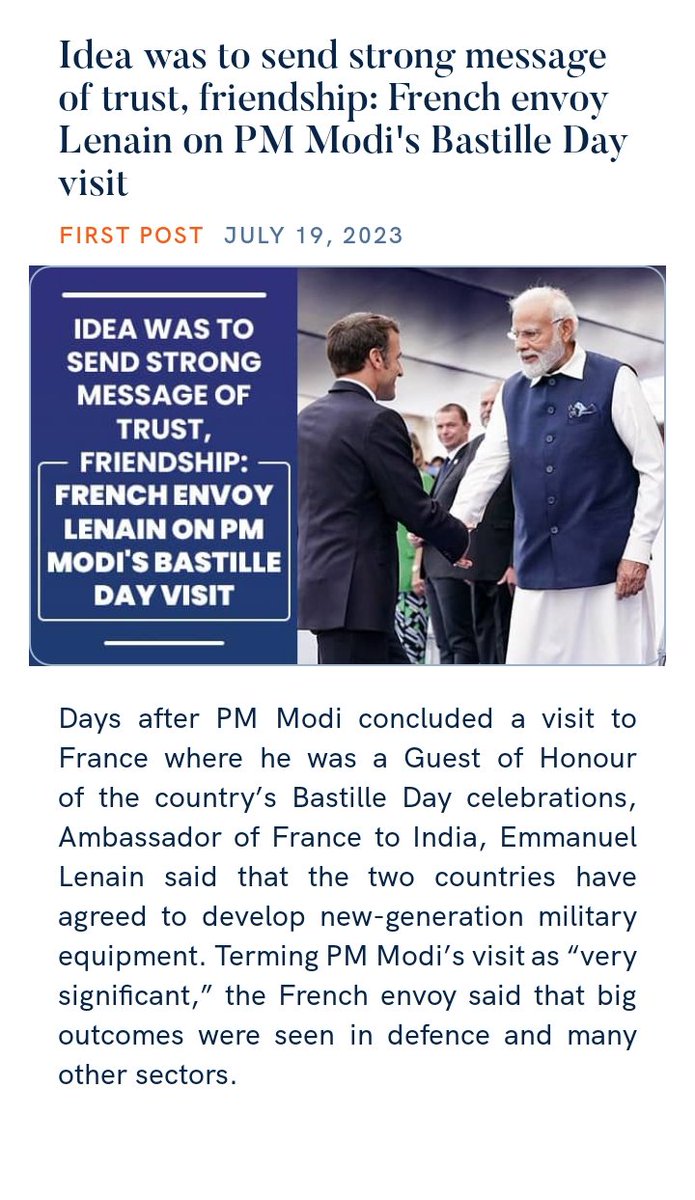 Idea was to send strong message of trust, friendship: French envoy Lenain on PM Modi's Bastille Day visit
https://t.co/TtOliyasOP

via NaMo App https://t.co/sqtlVanGAc