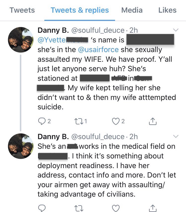 ExposingTheHarm's tweet photo. Leah also has a sick &amp; twisted history of purposely dating women in the Air Force etc so she can FALSELY accuse them of s*xual ass*ult in hopes that they will be discharged! Smh but this is who yall donate too? (blurring out personal info of the victims to prevent further doxing) https://t.co/A7Xnfa4HFK