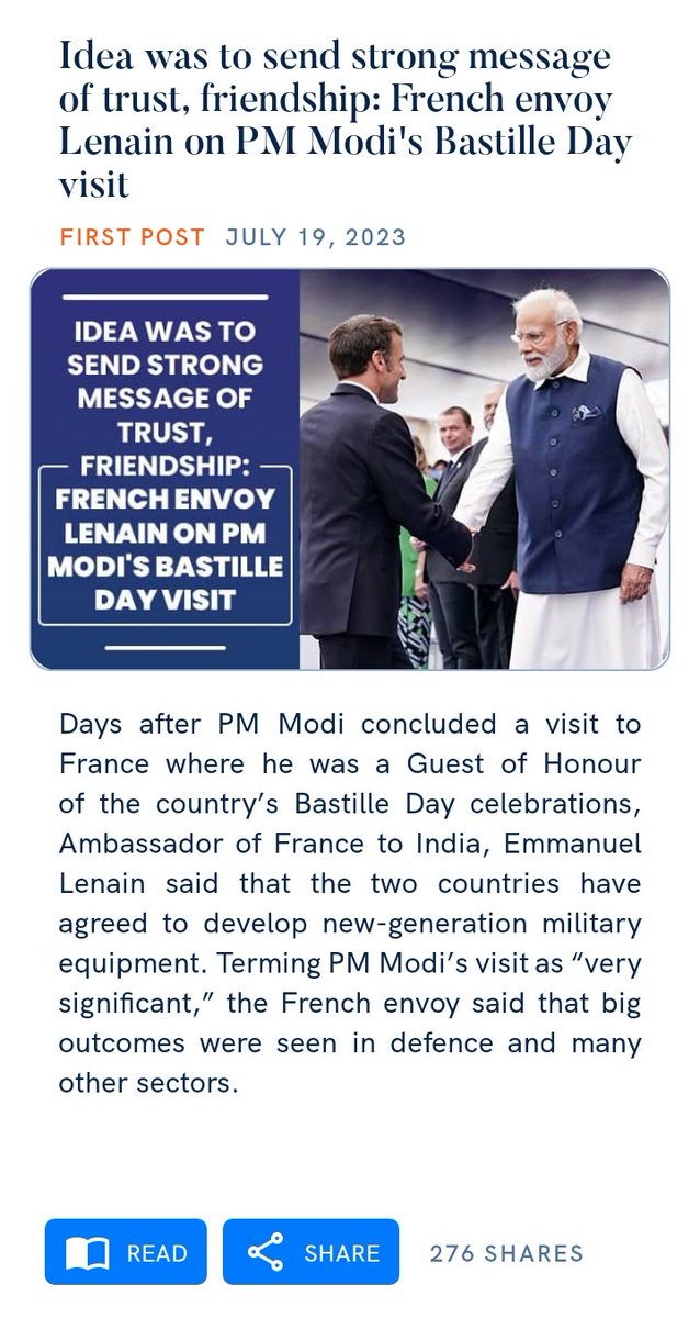 Idea was to send strong message of trust, friendship: French envoy Lenain on PM Modi's Bastille Day visit
https://t.co/TtOliyasOP

via NaMo App https://t.co/iqXi8BRuk5