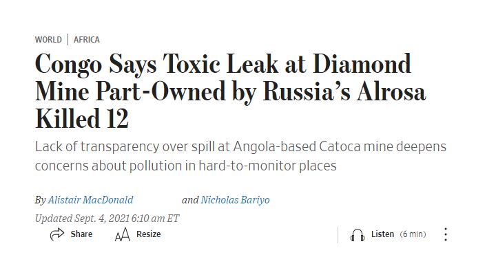 stopwagnergroup's tweet image. #Alrosa already owns mines on the African continent. The #Catoca mine operated by Alrosa in Angola already had a terrible toxic leak which killed 12 people and did irreversible damage to the environment.