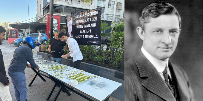 Adana'da klimanın mucidi Amerikalı mühendis Willis Haviland Carrier anısına tatlı dağıtıldı.