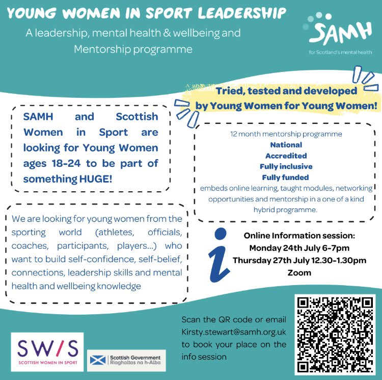 KirstySteww's tweet photo. Have you signed up yet?! We’re looking for young women AND mentors to be part of something huge! Information sessions next week. Sign up below! @SAMHtweets @ScotWomenSport @Tina_Hodge96 https://t.co/8btZtSnITr