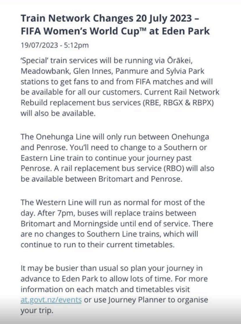 So one the eve of the <a href="/FIFAWWC/">FIFA Women's World Cup</a>, the biggest football tournament to be played in New Zealand, what is <a href="/AucklandTrains/">Auckland Trains</a> response…..🤦🏼‍♂️🤦🏼‍♂️