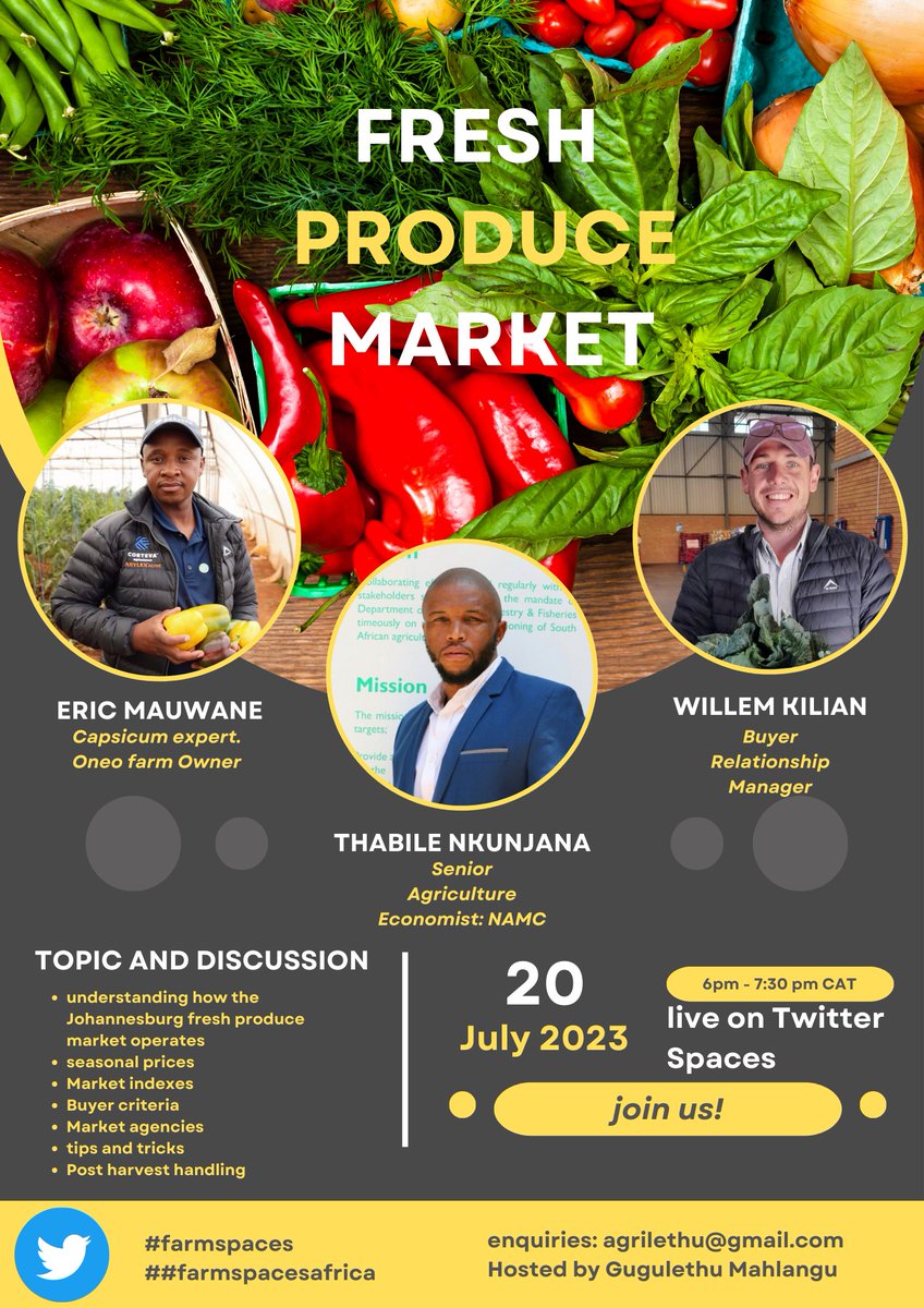 Finally. We're going to understand how the Johannesburg fresh produce market operates. Join us on <a href="/spaces_farm/">FarmSpacesAfrica</a> tomorrow. 

<a href="/Mauwanee/">Mauwane Enea Eric</a> <a href="/ThabileNkunjana/">Thabile Nkunjana</a> <a href="/WillemKilian0/">Willem Kilian</a>