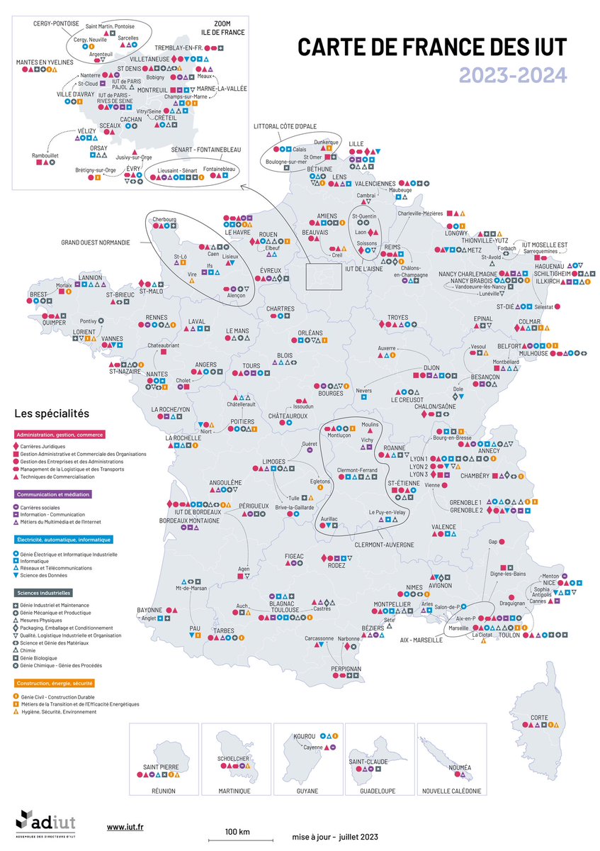 [CARTE DE FRANCE DES IUT 🇫🇷]

Une présence des #IUT sur l’ensemble des territoires. 

L’<a href="/ADIUTofficiel/">Assemblée des Directeurs d'IUT - ADIUT</a> a dévoilé la carte de France des IUT 2023-2024, montrant la complétude du réseau <a href="/lesIUT/">Les IUT</a> sur le territoire Français 📍

<a href="/sup_recherche/">Ministère Enseignement supérieur/Recherche/Espace</a> <a href="/FranceUniv/">France Universités</a>