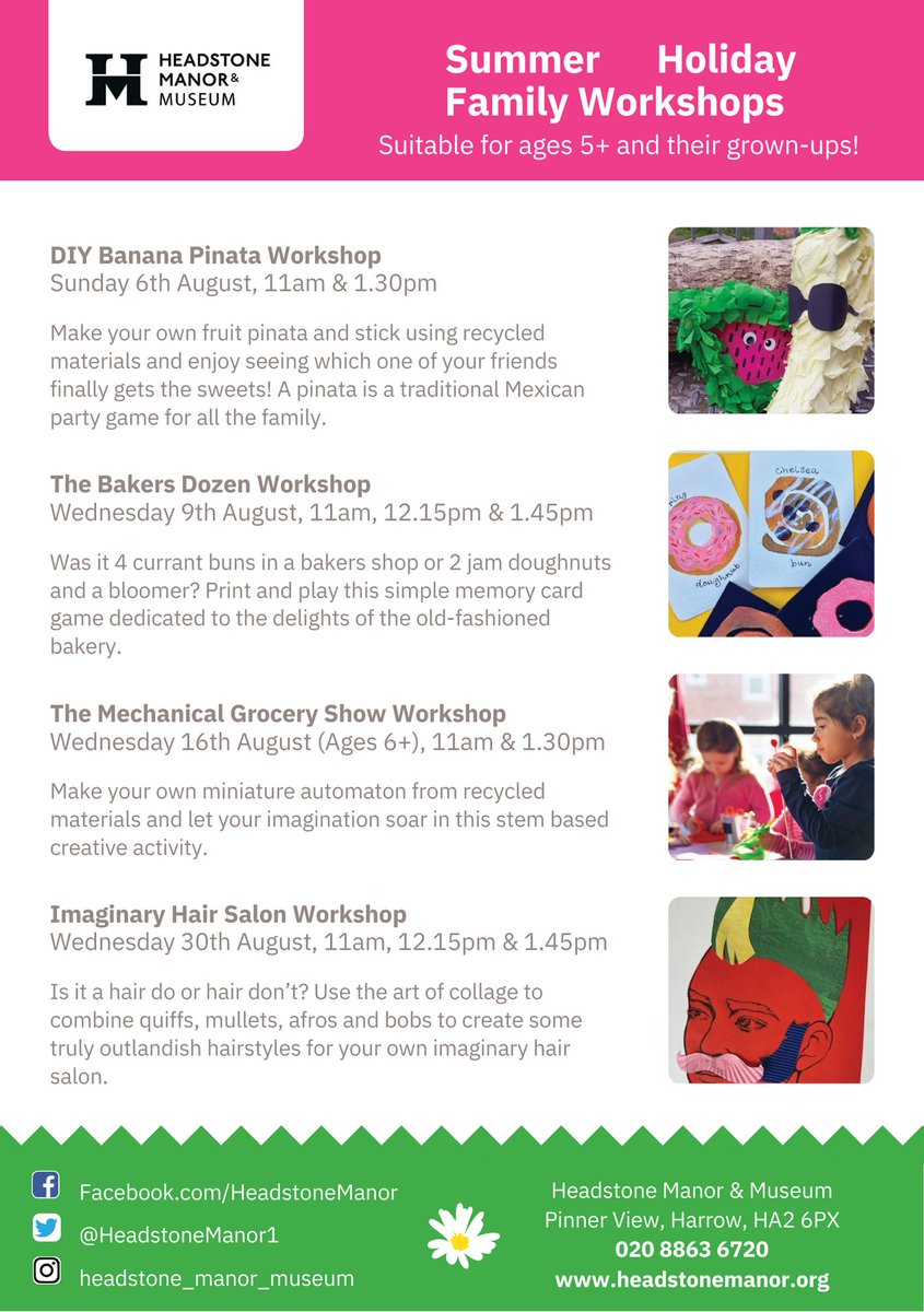 Join us at the museum this summer and get creative in our fun family workshops 🌞

Tickets from just £1.50! Book on our website here: headstonemanor.org/whats-on/famil…