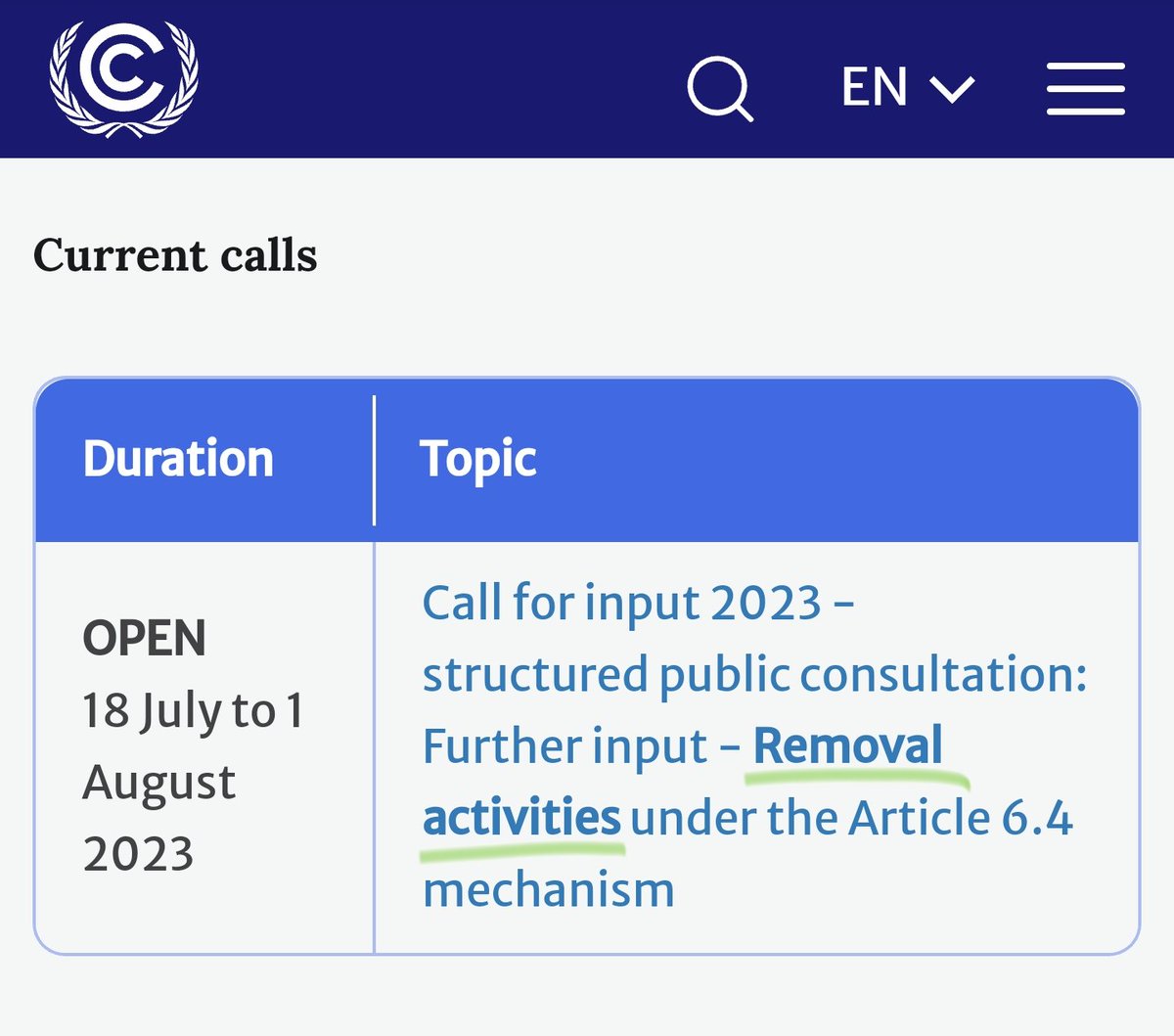 The #Article6.4 Supervisory Body has launched another structured consultation on #carbonremoval activities.

Topics include:
• monitoring and reporting
• addressing reversals
• reversal risk tools: buffer pools, direct credit replacement, insurance/ guarantees
• treatment of