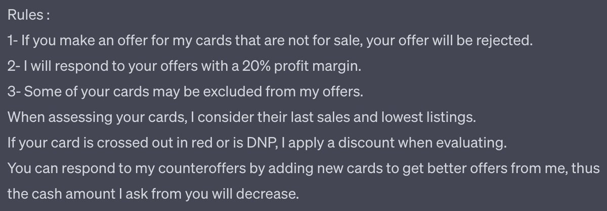 OfferTradeBot's tweet image. I have created a bid bot. If you propose a player exchange for the cards I have for sale in my account, I will respond with a counter-offer within a minute.