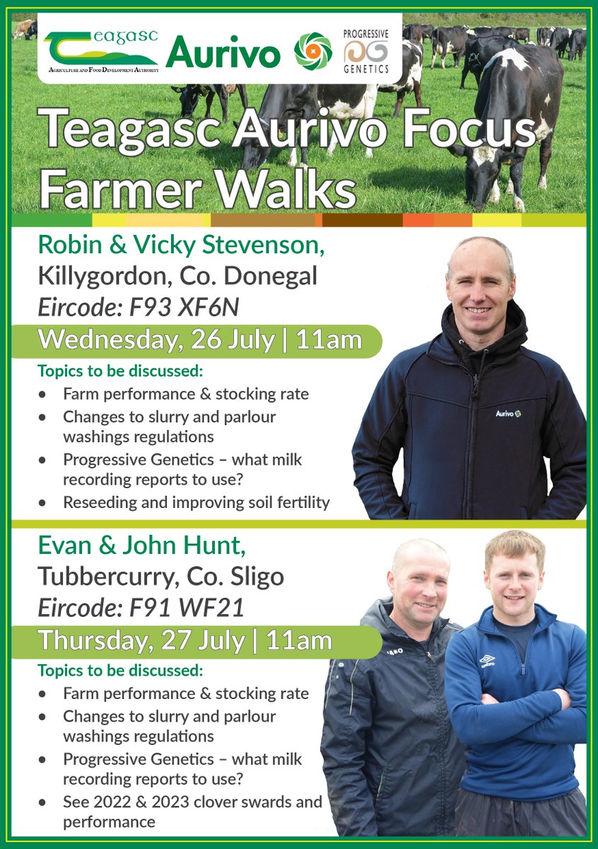 Join us next week in Donegal or Sligo for a Focus Farm Walk where we will discuss: farm performance and stocking rates, Progressive Genetics, Reseeding and Soil Fertility along with the changes to slurry and parlour washing regulations..
#dairyfarm #dairy #teagasc #donegal #sligo