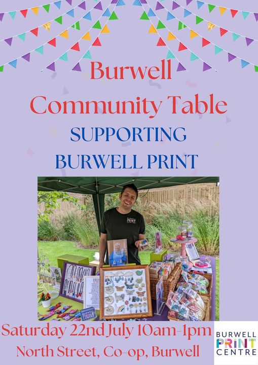 Burwell Print with its amazing array
of Handmade crafts and Funky Soaps are on the road
again on Saturday. We are not going far, Burwell Co-op invited us to run a stall outside the North Street store. Hope to see you there, Saturday 22nd July 10am-1pm😀 #BurwellPrint
