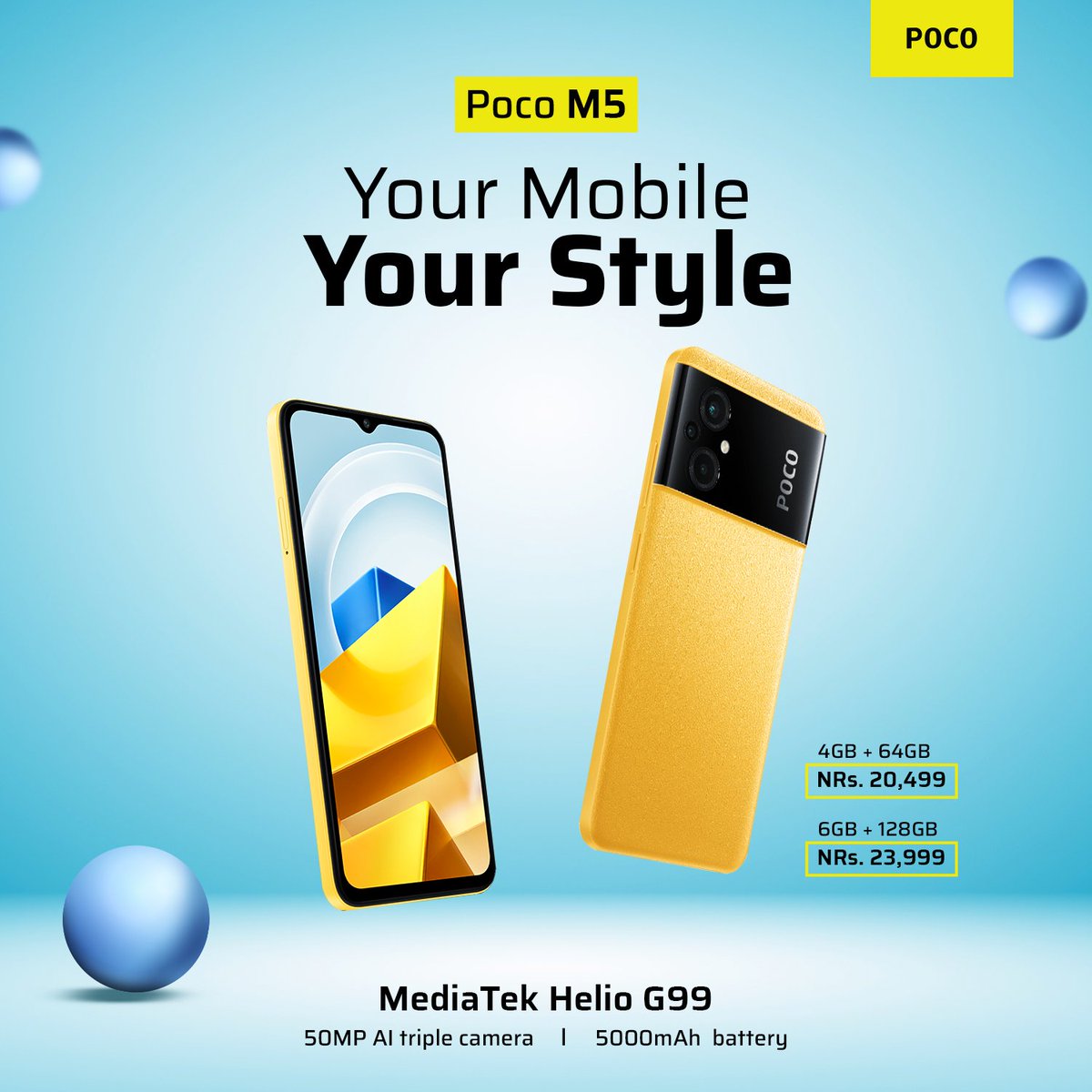 POCONepal's tweet photo. Discover the Perfect Blend of Style and Performance with POCO M5.
Position Your Mobile Experience to New Heights. Get ready to redefine possibilities.
#POCOM5 #poconepal #ElevateYourExperience #RedefinedPossibilities https://t.co/S3Pcvy3vPX