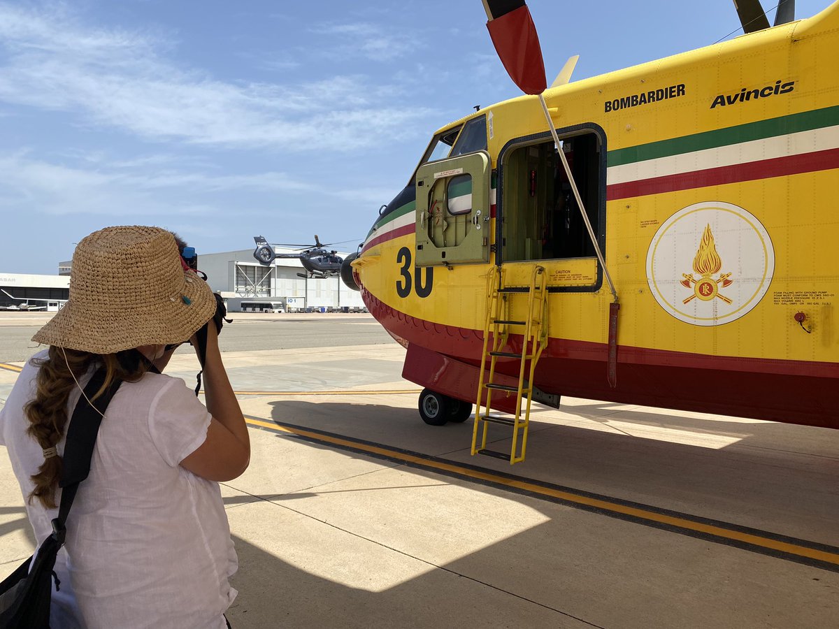 Canadair firefighting planes standing by at Olbia airport in Sardinia, where there is an extremely high risk of wildfire.