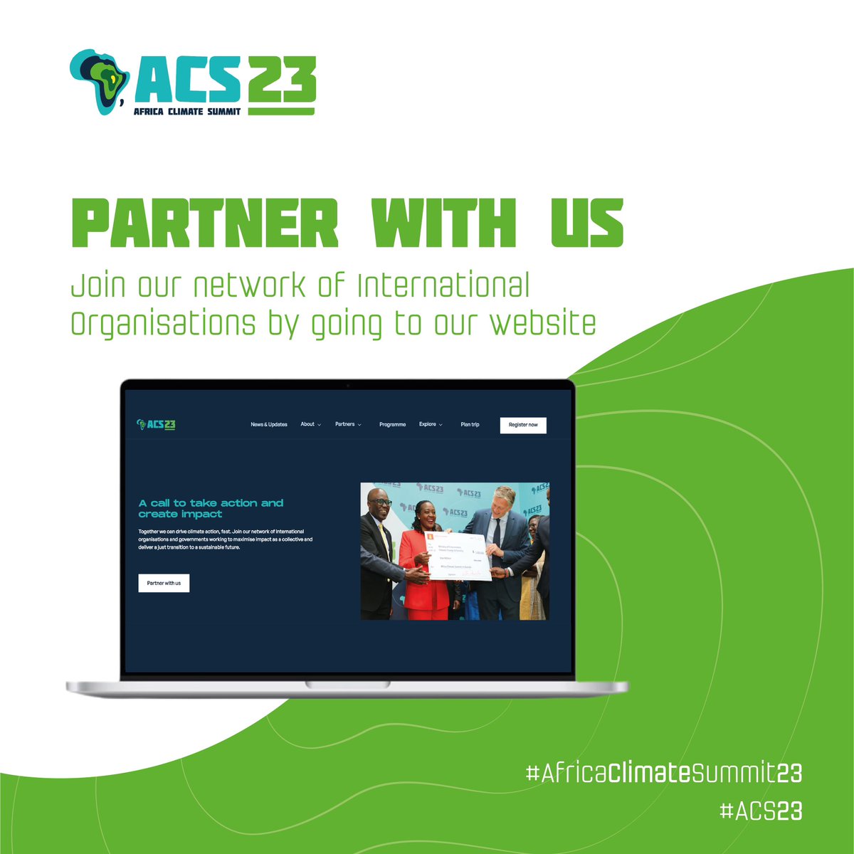 AfClimateSummit's tweet photo. Together, we are stronger! 

The ( @AfClimateSummit)  will bring together influential leaders, thinkers and thought leaders to address the urgent climate crisis. Be part of the solution to Africa's climate challenges head-on. 

Partner with us and help us in forging a path towards a prosperous, climate-resilient continent. Together, we can make history.

Click on the Link 👉 https://t.co/5sTL5HuVOg

#ACS23 is in partnership with @Environment_Ke on behalf of the Government of Kenya and @_AfricanUnion 

#AfricaClimateSummit23
