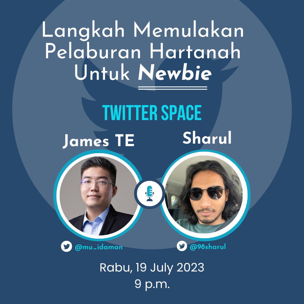 mu_idaman's tweet photo. Highly mentioned.
Twitter Space ini only for newbie.
Bagi pemuda atau kawan yang fikir nak melabur hartanah tapi masih tak tahu macam mana start untuk belajar sikit kongsi ilmu pelaburan hartanah.
Jumpa malam nanti.
#JamesTe https://t.co/7kPPKh5KNV