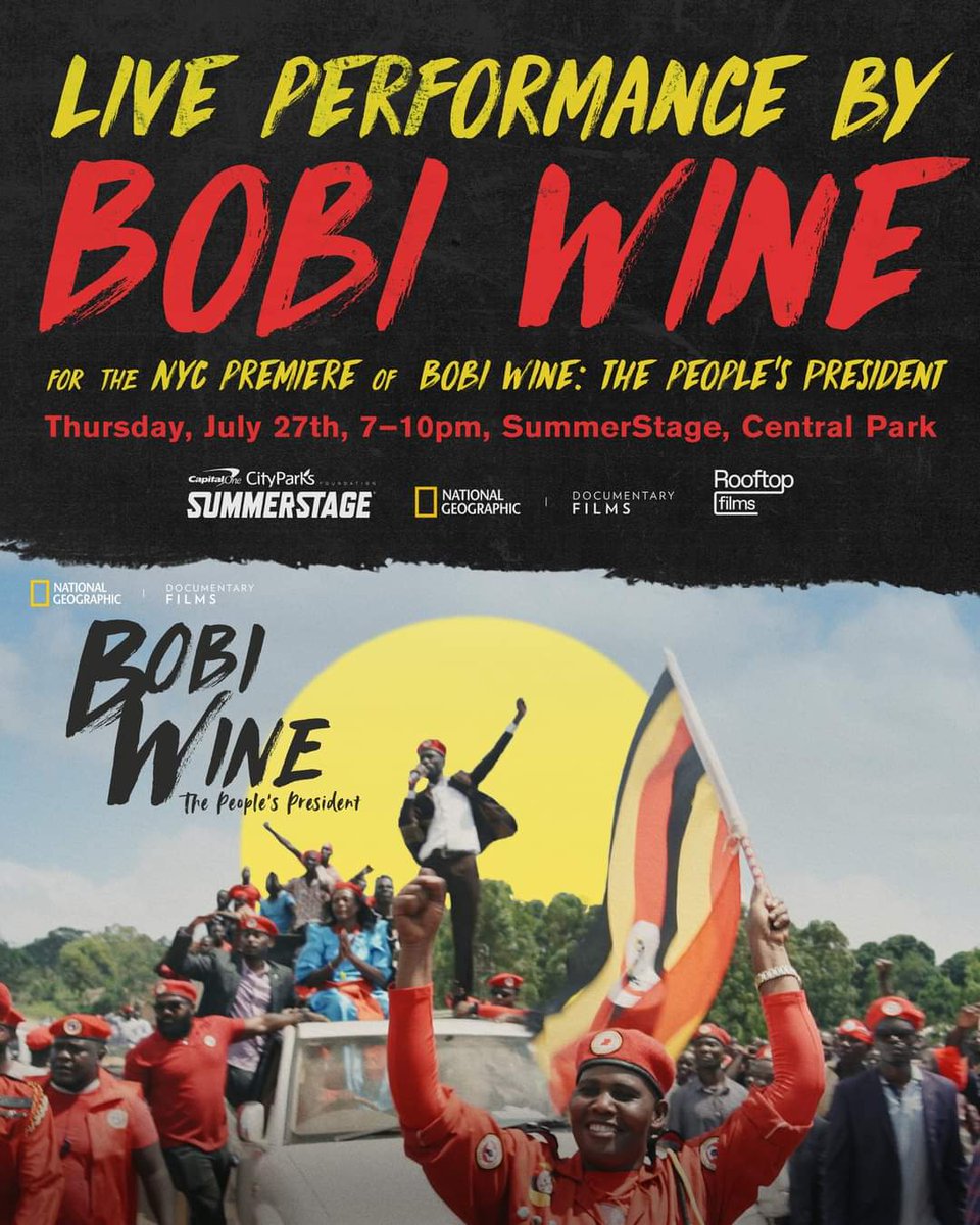 brucenahabwe1's tweet photo. You've all dreamt of this,the time is here!

Join @HeBobiWine July 27 at @SummerStage for a very special live performance as part of the New York Premiere of  #BobiWineThePeoplesPresident, @NatGeoDocs’ new feature about his inspiring opposition campaign for Freedom in Uganda.

 Details at https://t.co/cg9flg0jYH…
