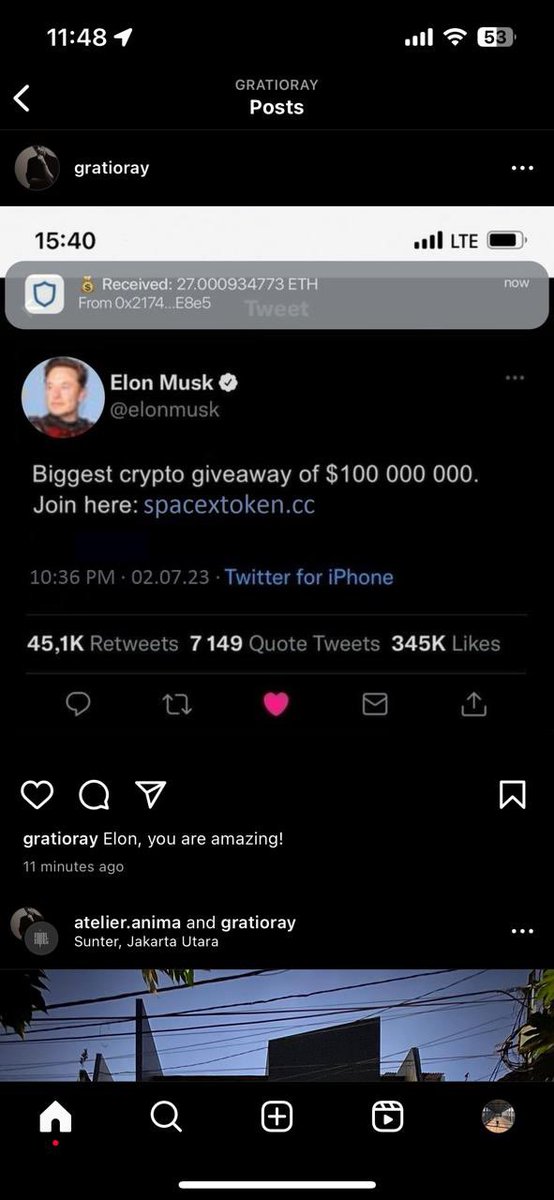 gratioray's tweet photo. Somebody hack my @instagram and @Meta ‘s facebook account and saying that @elonmusk (obviously fake) is having a biggest crypto giveaway 🫠#socialmedia #scam #Hacked https://t.co/0OhS0PpgjF