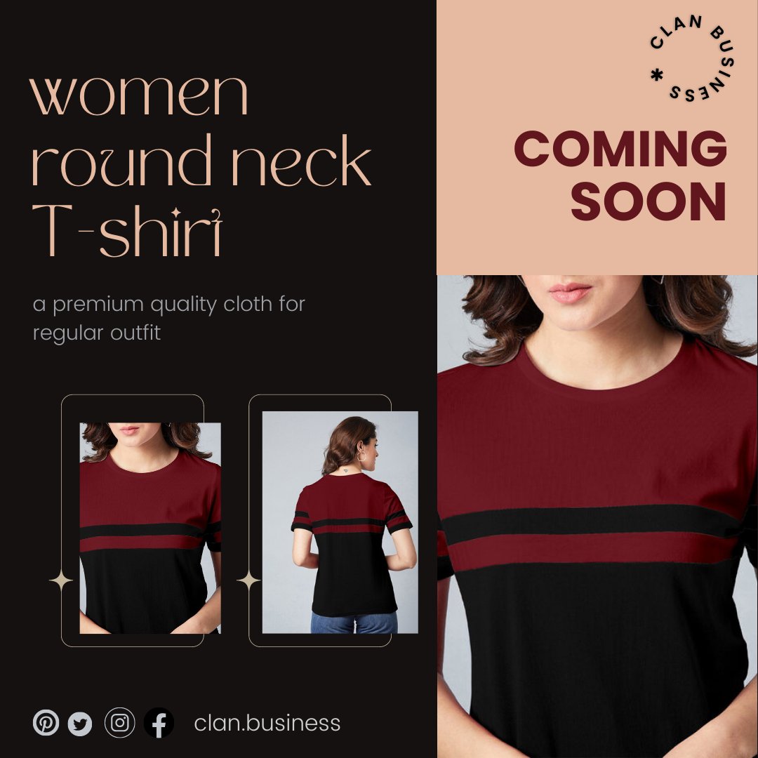 🌸 Embrace Comfort & Style! 🌸
Upgrade your wardrobe with our premium women's round neck t-shirts! 😍

👕 Super Soft Fabric: Made with the finest blend, our t-shirts feel like a gentle hug against your skin. ❤️

#clanbusiness #Fashion #Style #WomensTees #WardrobeEssentials