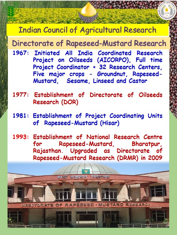 A timeline of establishment of ICAR-Directorate of Rapeseed-Mustard Research, Bharatpur, Rajasthan