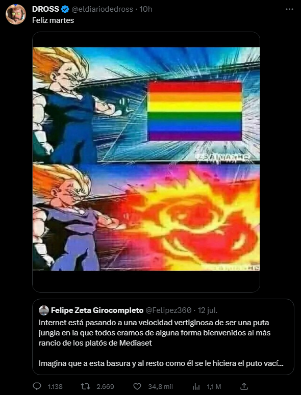 Felipez360's tweet photo. Ah vale, que ha pasado esto 

dios, cómo de pequeño tienes que ser para sentirte tan amenazado por el hecho de que gente diferente a ti: existe

cuan minúsculo y patético tienes que ser https://t.co/iu6PYbjAjf